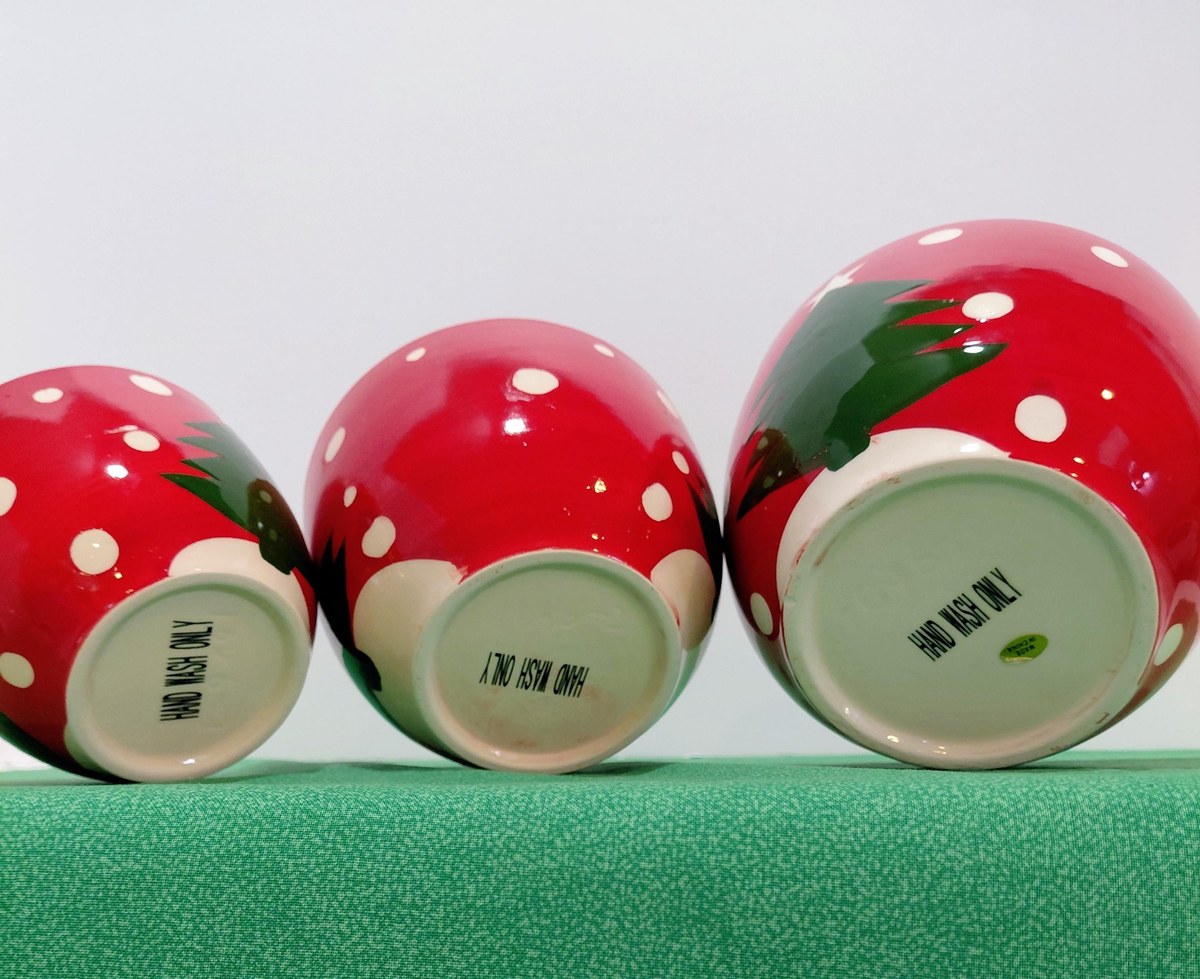Handpainted Christmas Nesting Bowls: Red Polka Dot Tree, Set of 3, view 7