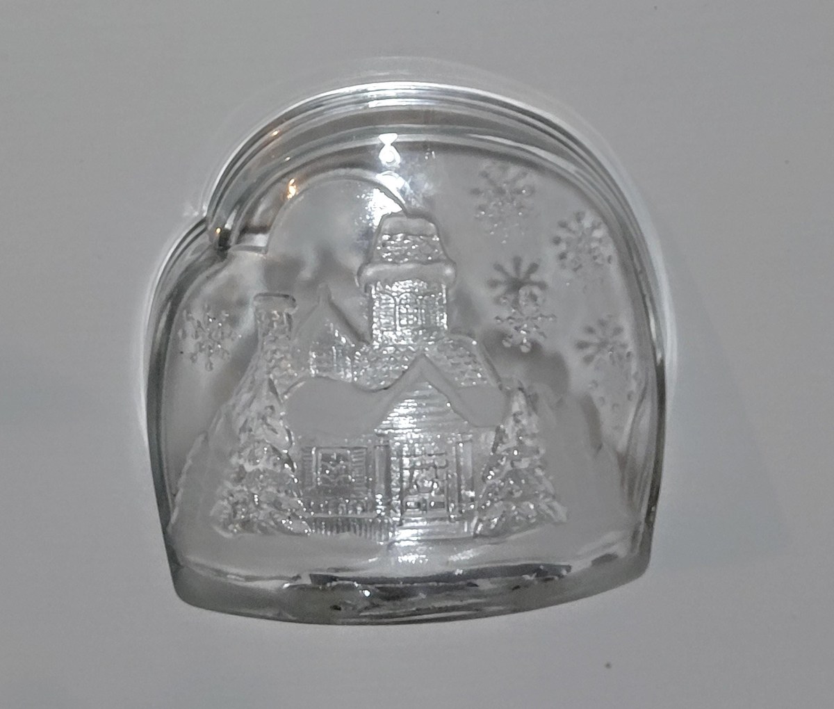 Vintage Luminarc Frosted Glass Candle Holder: Winter House Scene Christmas Decor, view 12