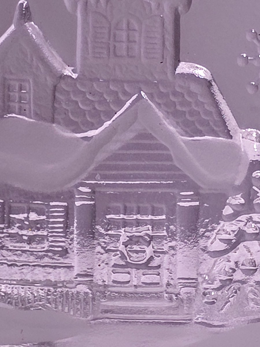 Vintage Luminarc Frosted Glass Candle Holder: Winter House Scene Christmas Decor, view 7