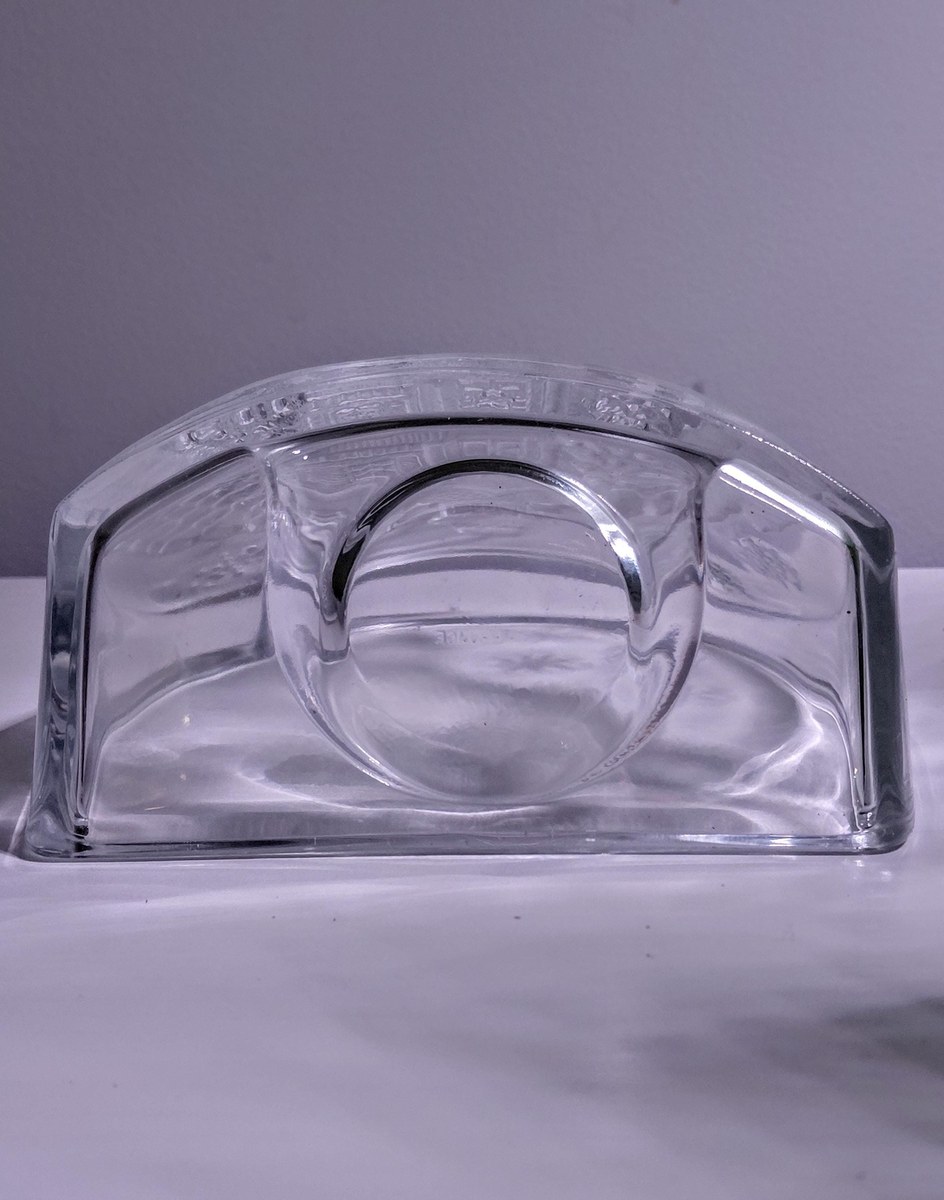 Vintage Luminarc Frosted Glass Candle Holder: Winter House Scene Christmas Decor, view 9