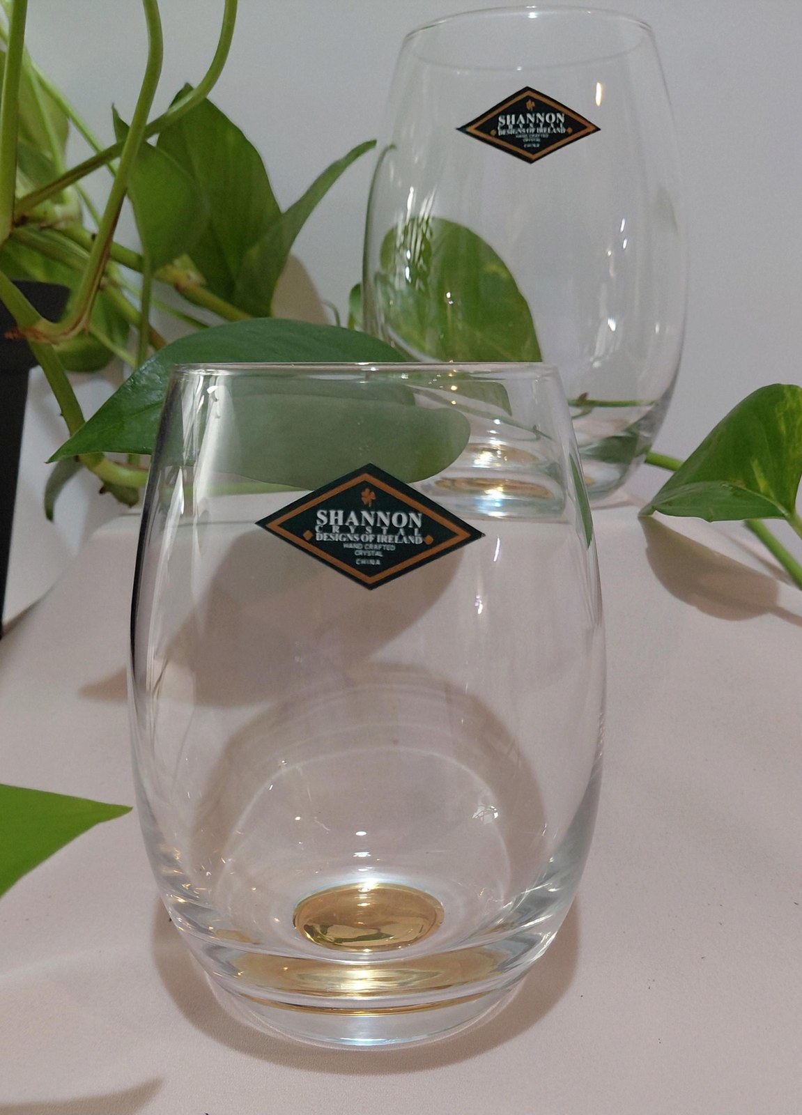 Shannon Crystal Stemless Wine Glasses with Gold Base (Set of 2)