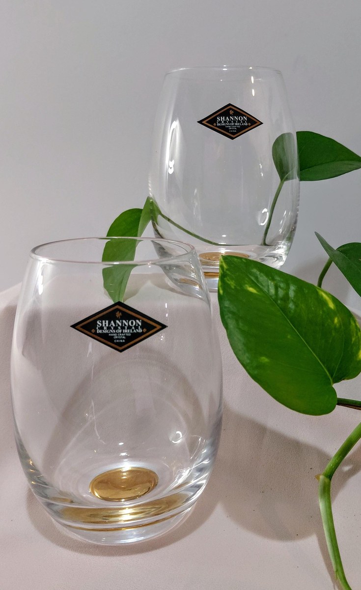 Shannon Crystal Stemless Wine Glasses with Gold Base (Set of 2), view 14