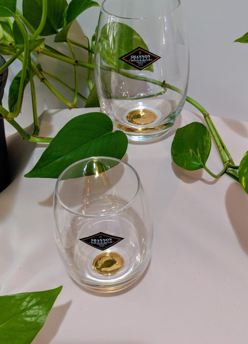 Shannon Crystal Stemless Wine Glasses with Gold Base (Set of 2), view 2