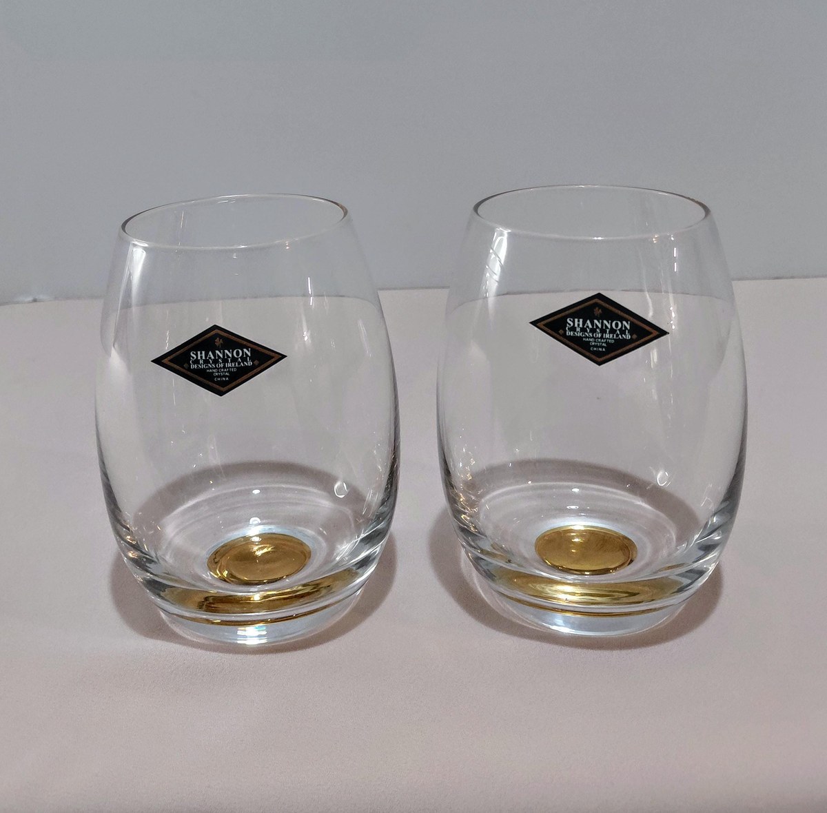Shannon Crystal Stemless Wine Glasses with Gold Base (Set of 2), view 3