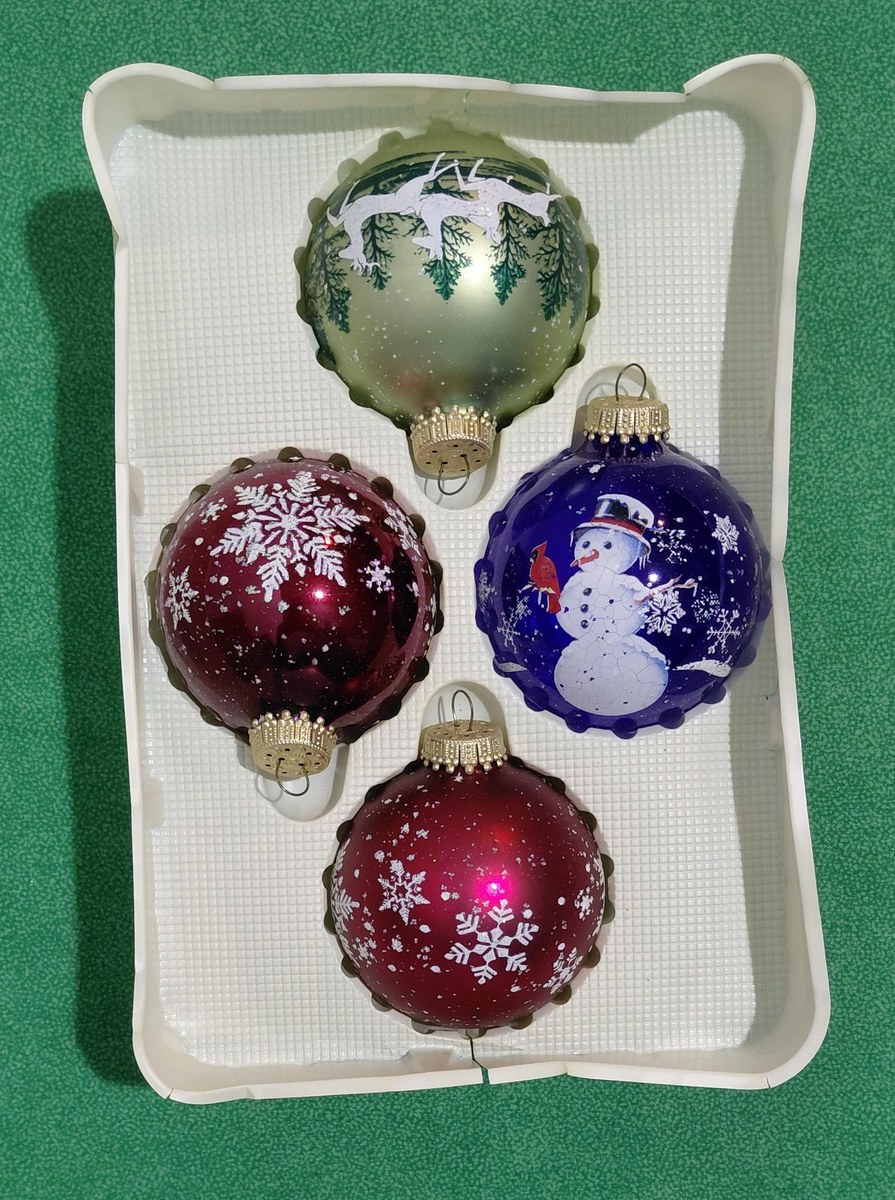 Vintage Krebs Glass Christmas Ornaments, 1970s Nature's Blessings Set, view 3