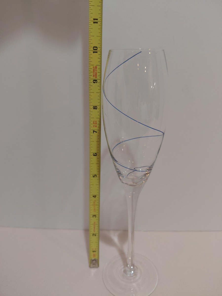 Vintage Kosta Boda Crystal Champagne Flutes Set of 2, Encased Cobalt Blue Spiral, Swedish Hand Blown Crystal, Scandinavian Stemware, view 11
