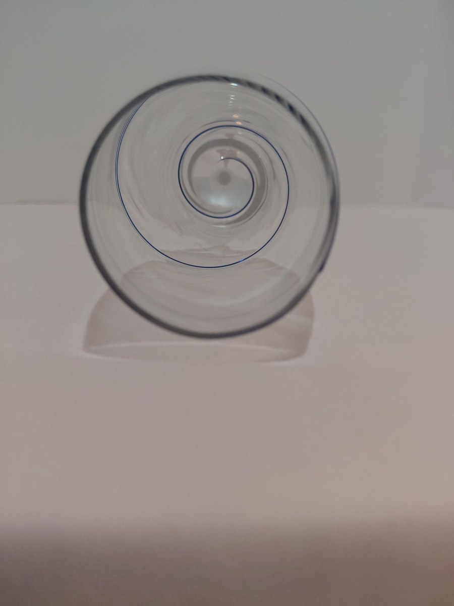 Vintage Kosta Boda Crystal Champagne Flutes Set of 2, Encased Cobalt Blue Spiral, Swedish Hand Blown Crystal, Scandinavian Stemware, view 12