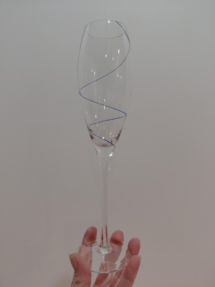 Vintage Kosta Boda Crystal Champagne Flutes Set of 2, Encased Cobalt Blue Spiral, Swedish Hand Blown Crystal, Scandinavian Stemware, view 13