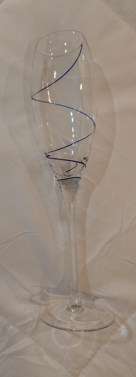 Vintage Kosta Boda Crystal Champagne Flutes Set of 2, Encased Cobalt Blue Spiral, Swedish Hand Blown Crystal, Scandinavian Stemware, view 16