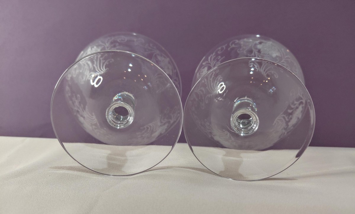 Antique Fostoria Woodland Etched Champagne Coupes Set of 2, view 14