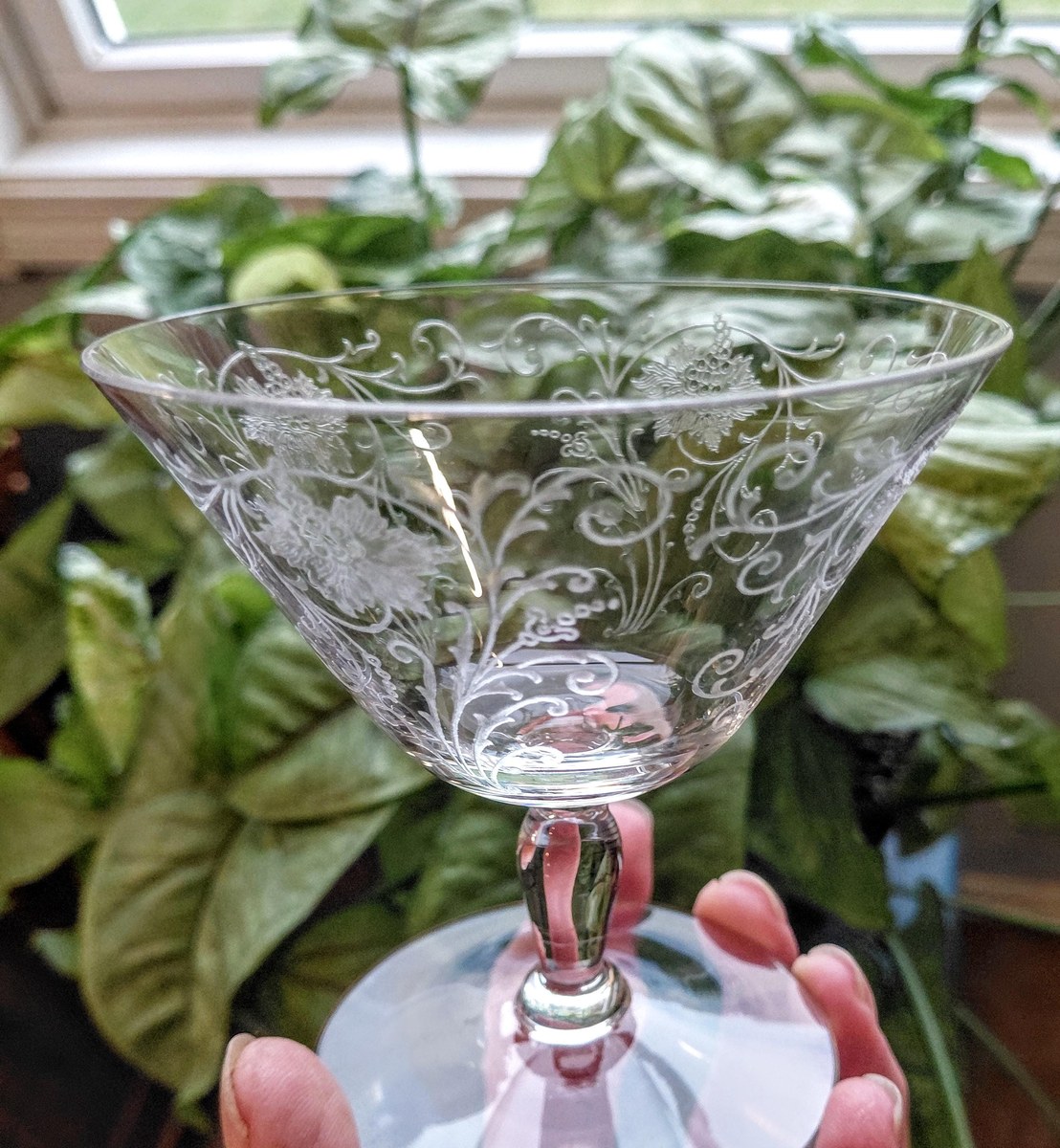 Antique Fostoria Woodland Etched Champagne Coupes Set of 2, view 16