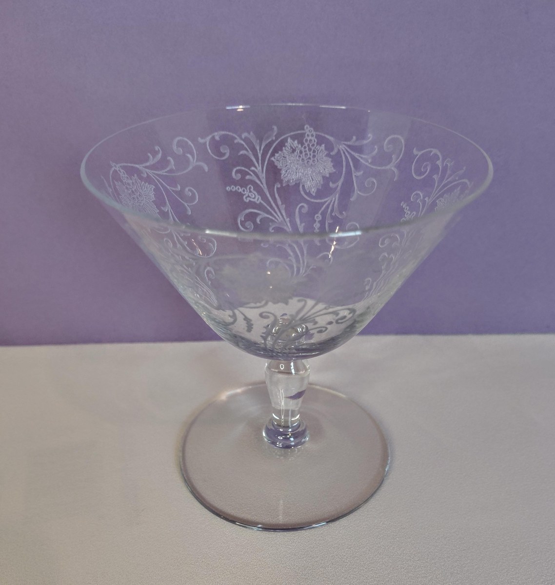 Antique Fostoria Woodland Etched Champagne Coupes Set of 2, view 2