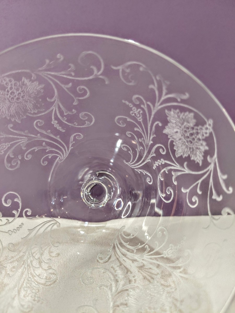Antique Fostoria Woodland Etched Champagne Coupes Set of 2, view 5