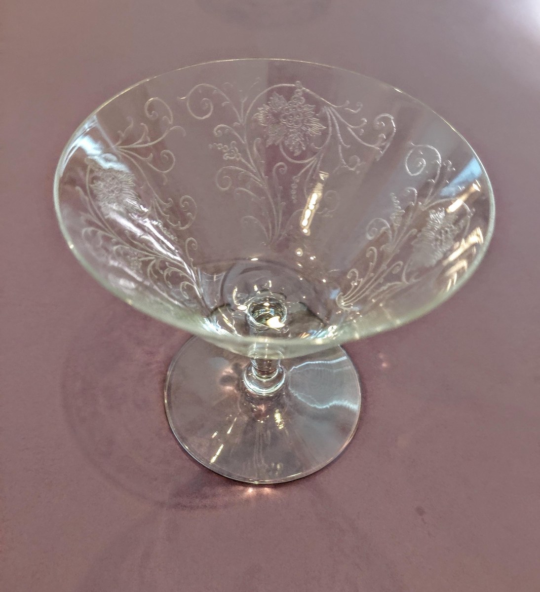 Antique Fostoria Woodland Etched Champagne Coupes Set of 2, view 7