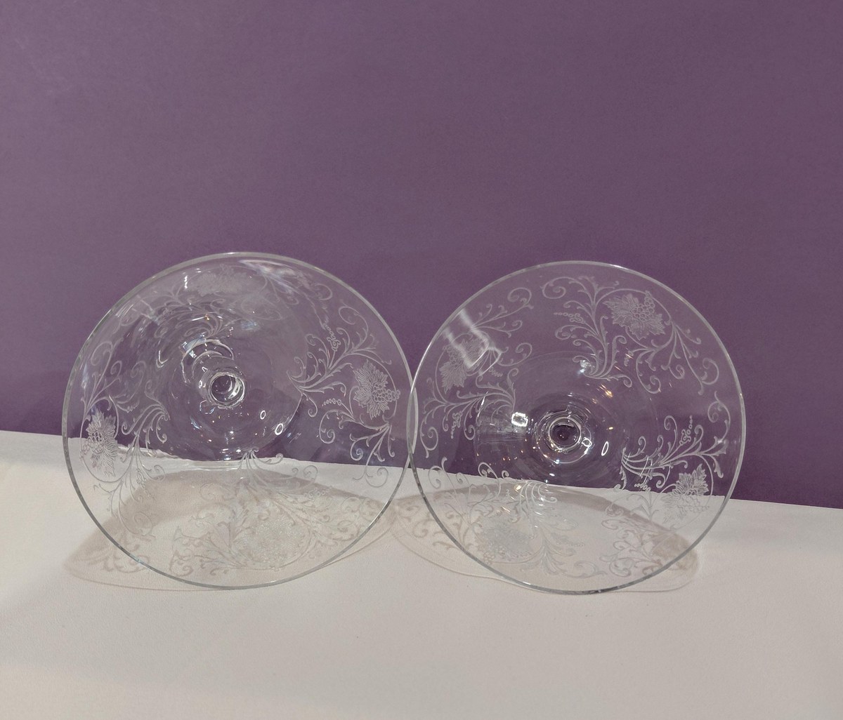 Antique Fostoria Woodland Etched Champagne Coupes Set of 2, view 8