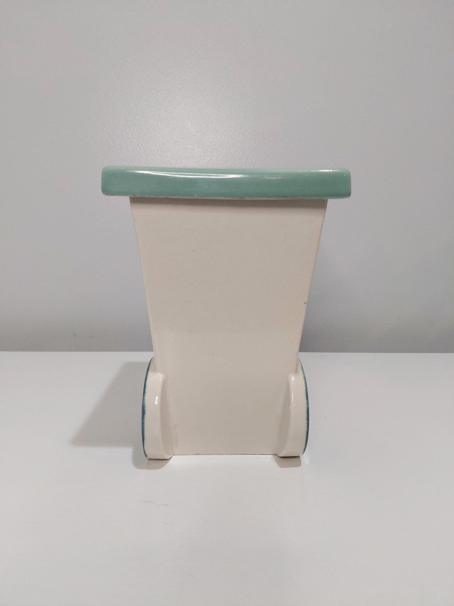 Vintage Abingdon Pottery Train Engine Cookie Jar White Pink Green Lid 1930s Illinois 11", view 7