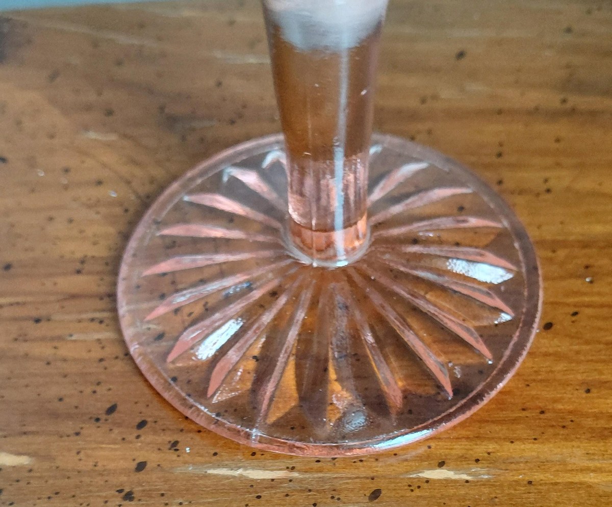Antique Pink Depression Glass Grape Etched Wine Goblets Set, view 8
