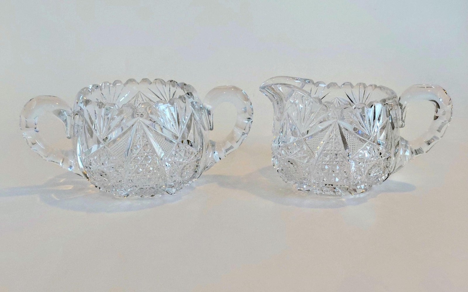 Antique ABP Cut Glass Sugar Bowl & Creamer Set, Brilliant Period Crystal, American Brilliant Cut Glass, Victorian Tableware