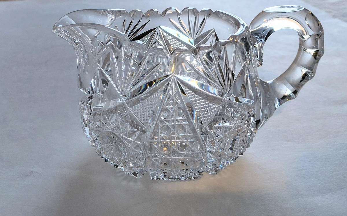 Antique ABP Cut Glass Sugar Bowl & Creamer Set, Brilliant Period Crystal, American Brilliant Cut Glass, Victorian Tableware, view 10