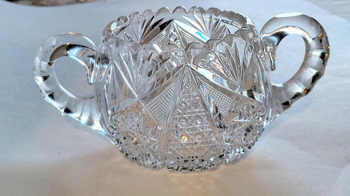 Antique ABP Cut Glass Sugar Bowl & Creamer Set, Brilliant Period Crystal, American Brilliant Cut Glass, Victorian Tableware, view 11
