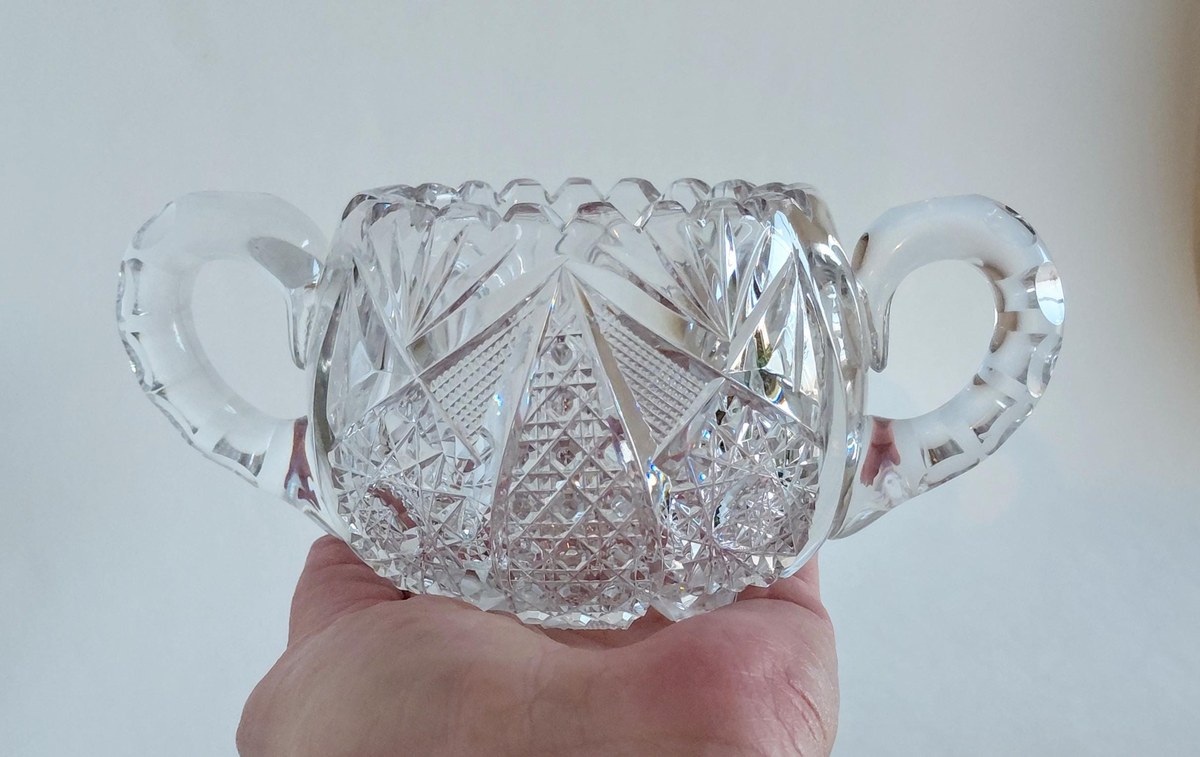 Antique ABP Cut Glass Sugar Bowl & Creamer Set, Brilliant Period Crystal, American Brilliant Cut Glass, Victorian Tableware, view 13