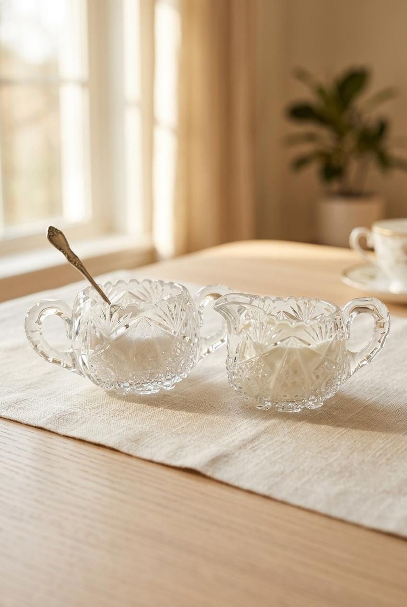 Antique ABP Cut Glass Sugar Bowl & Creamer Set, Brilliant Period Crystal, American Brilliant Cut Glass, Victorian Tableware, view 15