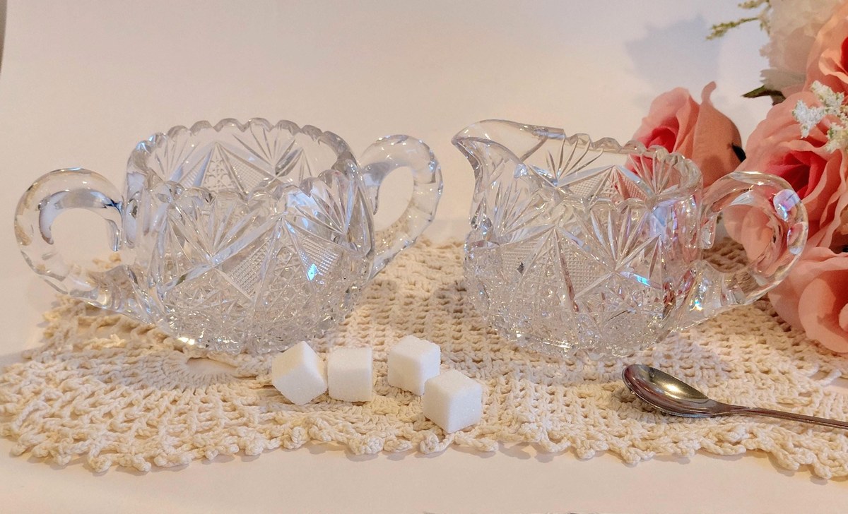 Antique ABP Cut Glass Sugar Bowl & Creamer Set, Brilliant Period Crystal, American Brilliant Cut Glass, Victorian Tableware, view 16