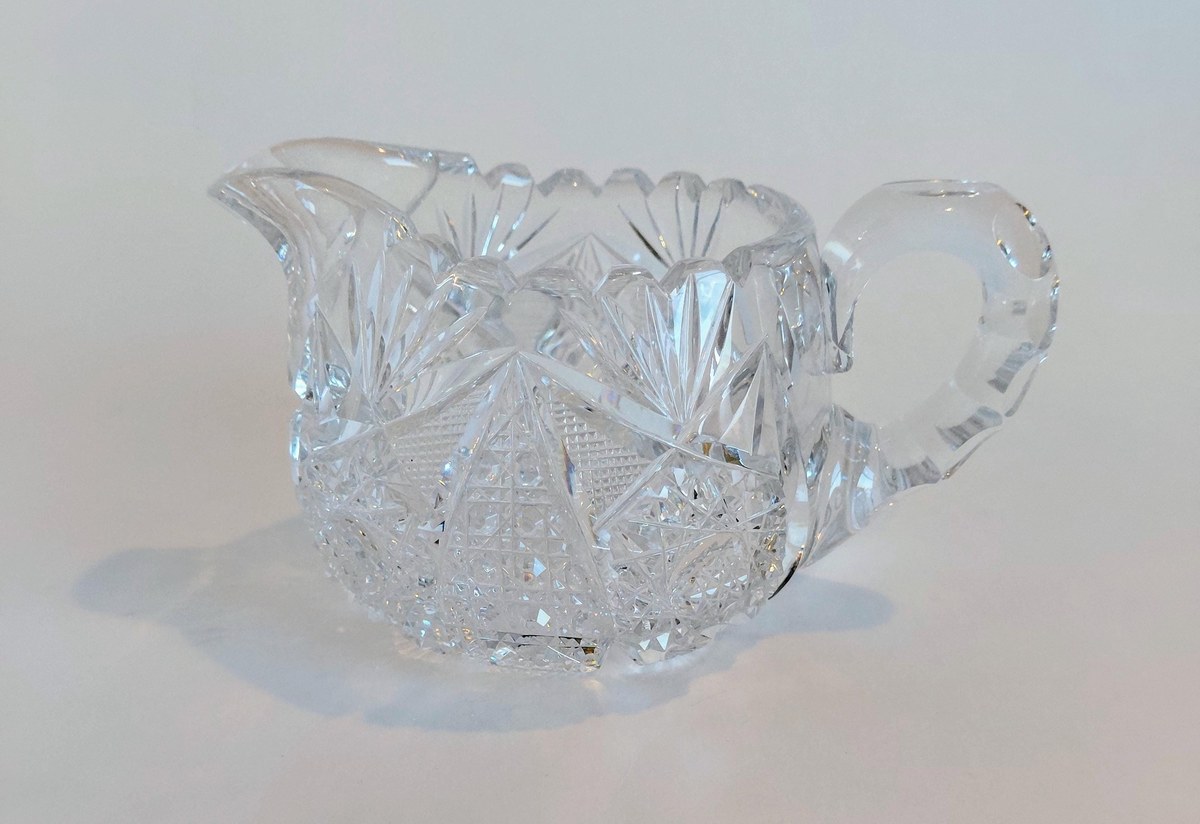 Antique ABP Cut Glass Sugar Bowl & Creamer Set, Brilliant Period Crystal, American Brilliant Cut Glass, Victorian Tableware, view 2