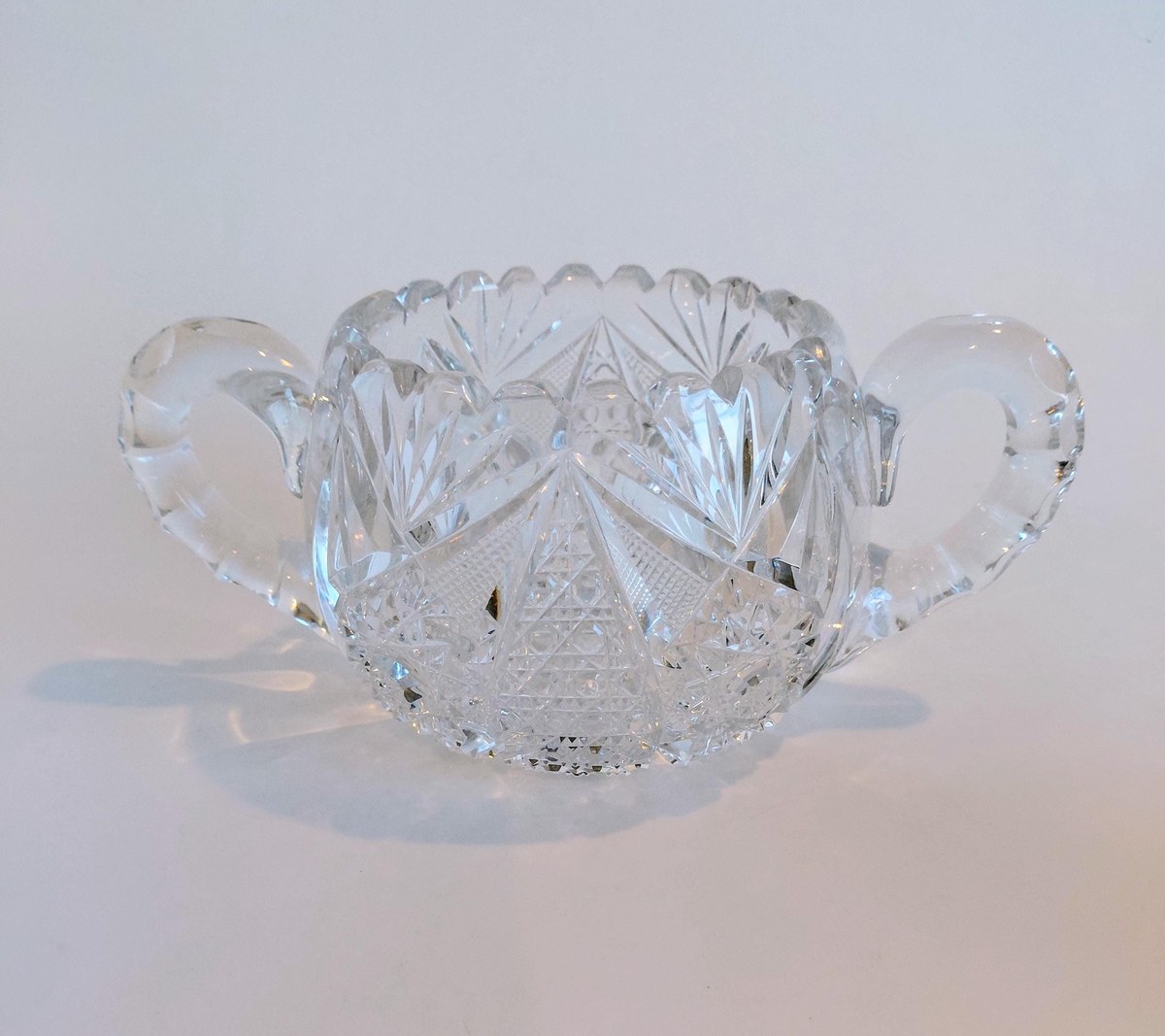 Antique ABP Cut Glass Sugar Bowl & Creamer Set, Brilliant Period Crystal, American Brilliant Cut Glass, Victorian Tableware, view 4