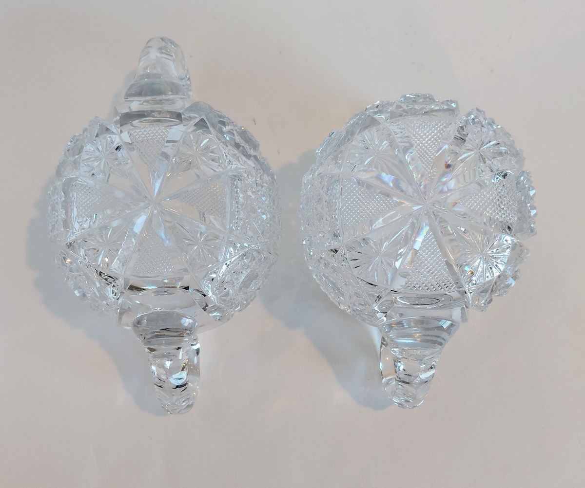Antique ABP Cut Glass Sugar Bowl & Creamer Set, Brilliant Period Crystal, American Brilliant Cut Glass, Victorian Tableware, view 5