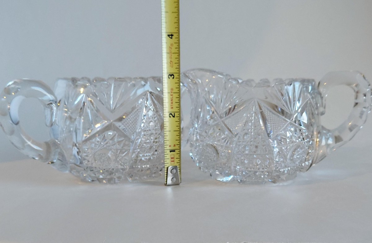 Antique ABP Cut Glass Sugar Bowl & Creamer Set, Brilliant Period Crystal, American Brilliant Cut Glass, Victorian Tableware, view 8