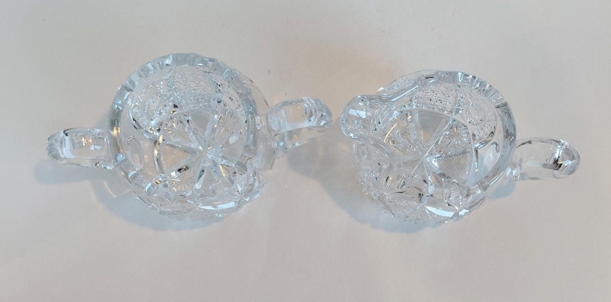 Antique ABP Cut Glass Sugar Bowl & Creamer Set, Brilliant Period Crystal, American Brilliant Cut Glass, Victorian Tableware, view 9