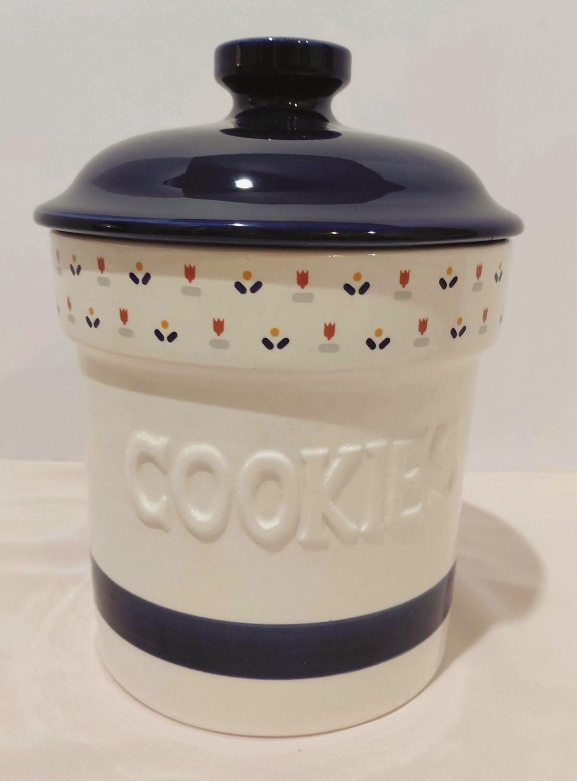 Vintage Sango Country Borders Cookie Jar | Large Farmhouse Ceramic Canister | 1980s Country Kitchen Decor | Cottagecore Storage Jar