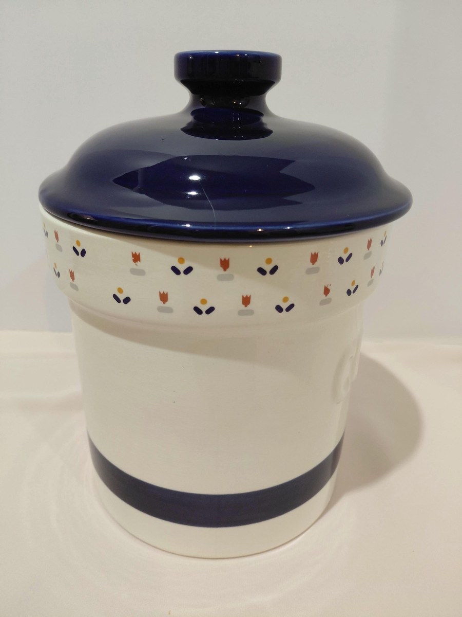 Vintage Sango Country Borders Cookie Jar | Large Farmhouse Ceramic Canister | 1980s Country Kitchen Decor | Cottagecore Storage Jar, view 3
