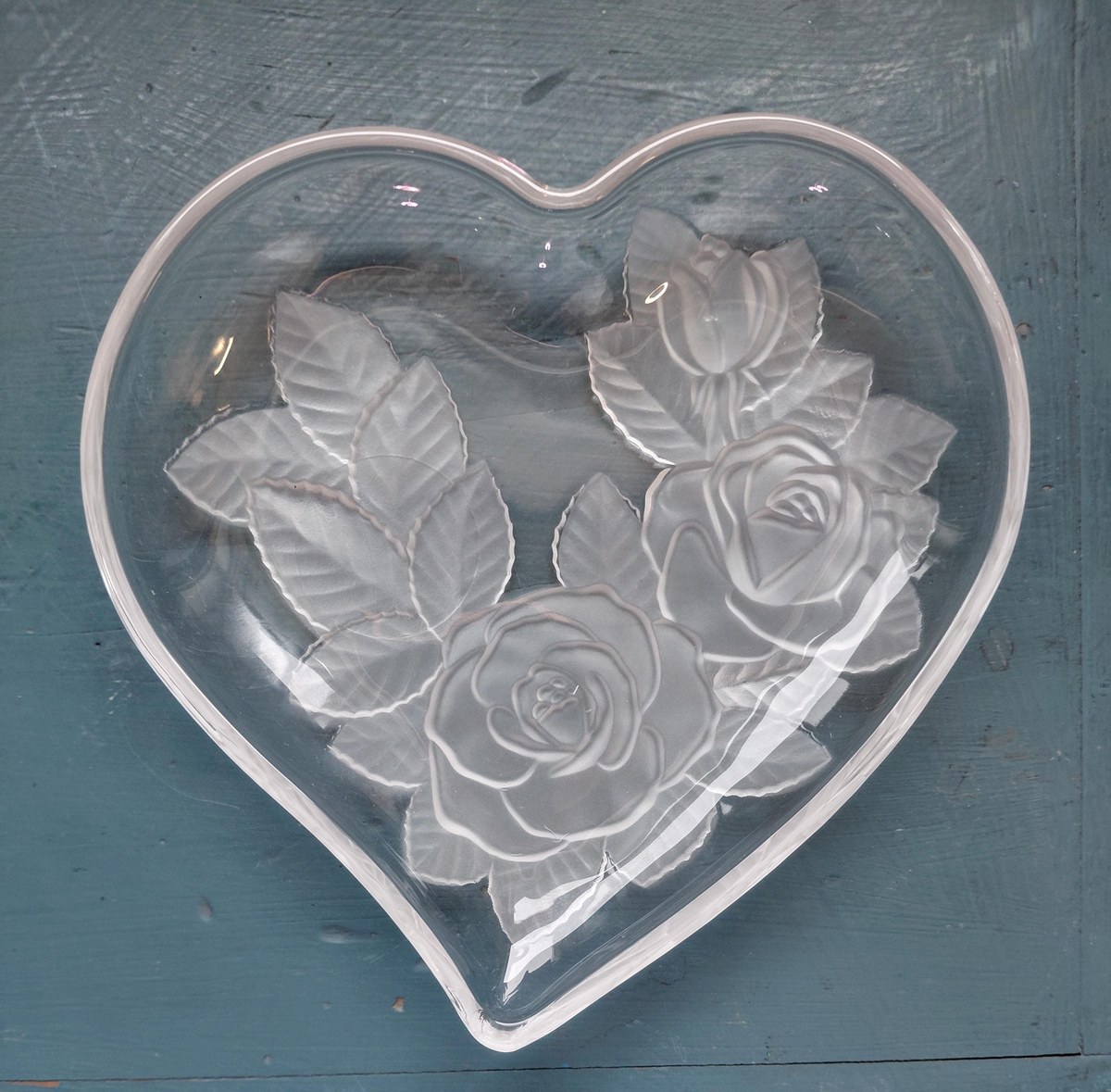Vintage Studio Nova Winter Rose Heart Tray, Frosted Glass Trinket Dish, view 5