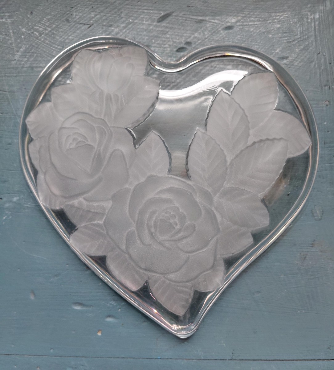 Vintage Studio Nova Winter Rose Heart Tray, Frosted Glass Trinket Dish, view 6