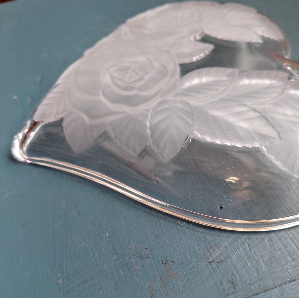Vintage Studio Nova Winter Rose Heart Tray, Frosted Glass Trinket Dish, view 7