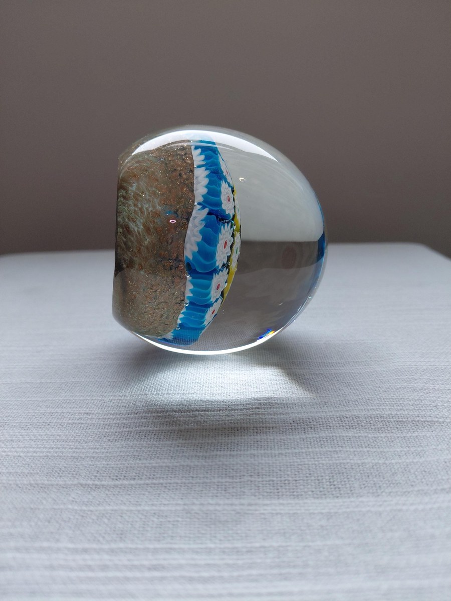 Vintage Murano Millefiori Art Glass Paperweight, Gold Aventurine Base, Mid Century Italian Glass, view 15