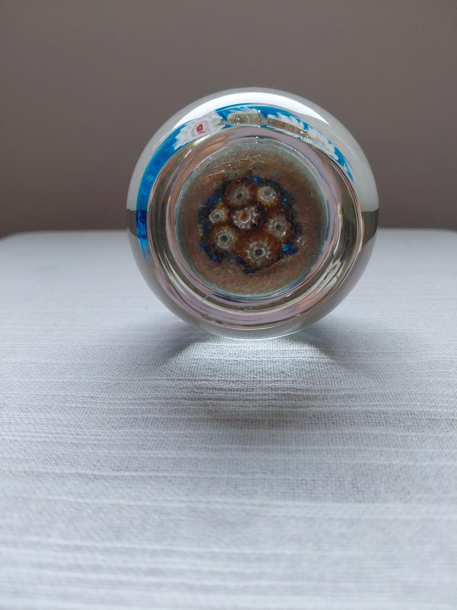 Vintage Murano Millefiori Art Glass Paperweight, Gold Aventurine Base, Mid Century Italian Glass, view 16