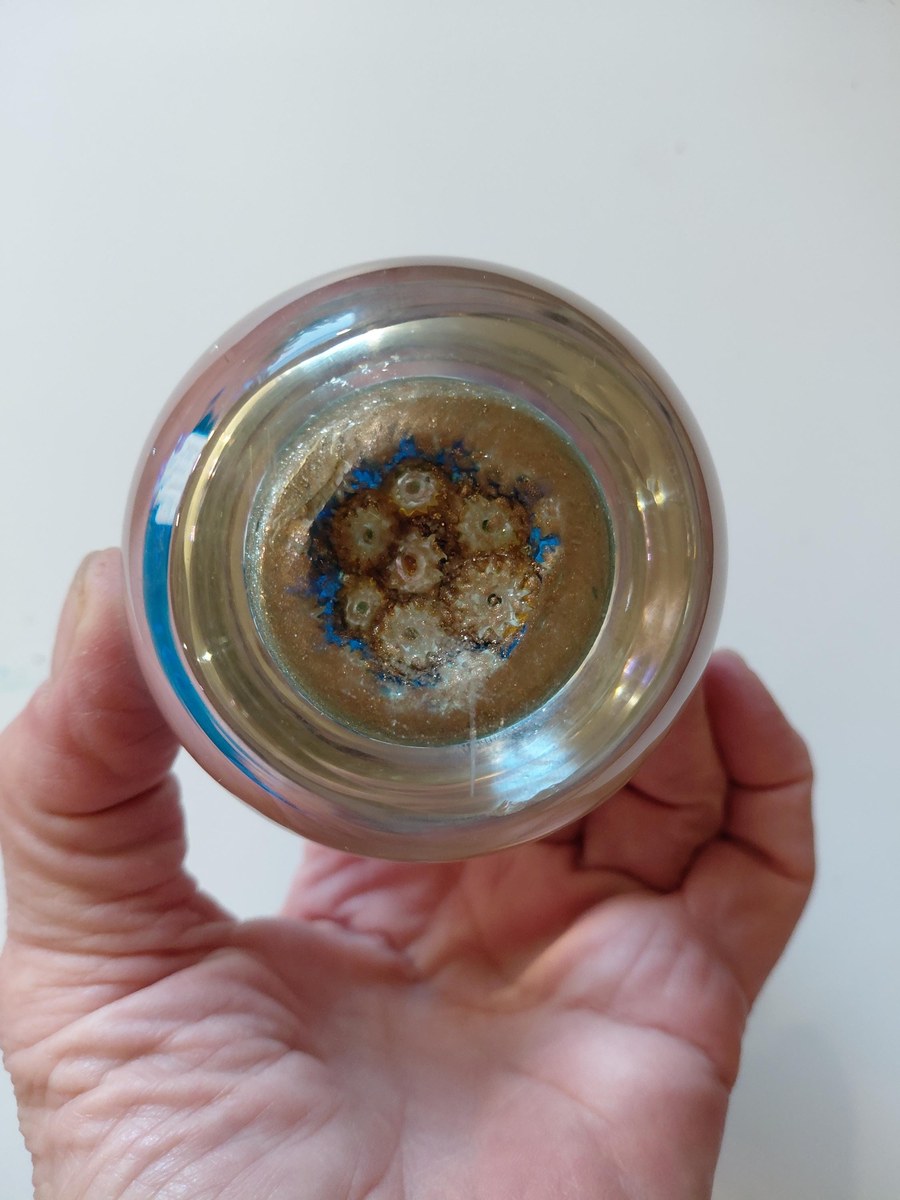 Vintage Murano Millefiori Art Glass Paperweight, Gold Aventurine Base, Mid Century Italian Glass, view 18