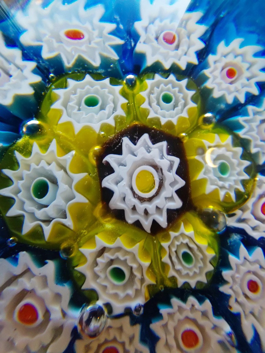 Vintage Murano Millefiori Art Glass Paperweight, Gold Aventurine Base, Mid Century Italian Glass, view 4