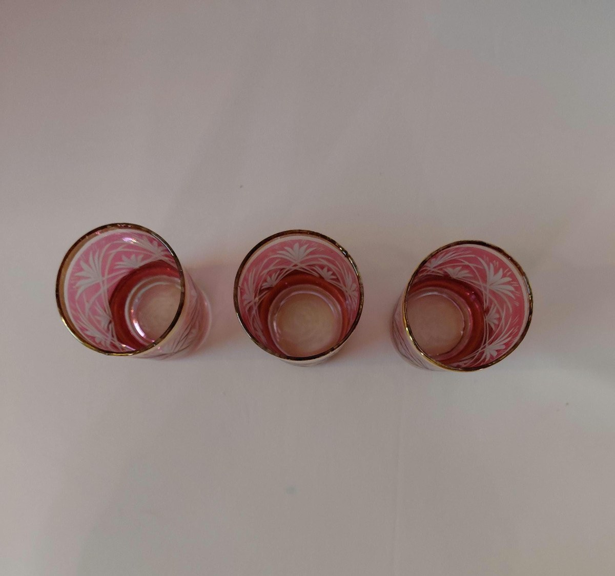 Antique French Cranberry Cut Glass tumblers with Gold Trim - Overlay, view 11
