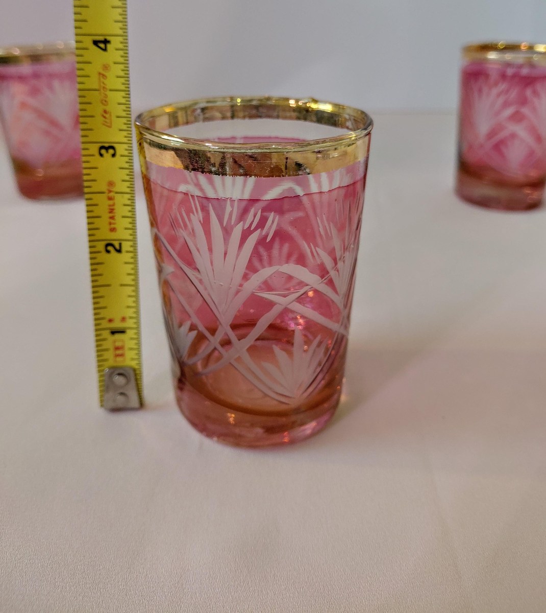 Antique French Cranberry Cut Glass tumblers with Gold Trim - Overlay, view 7
