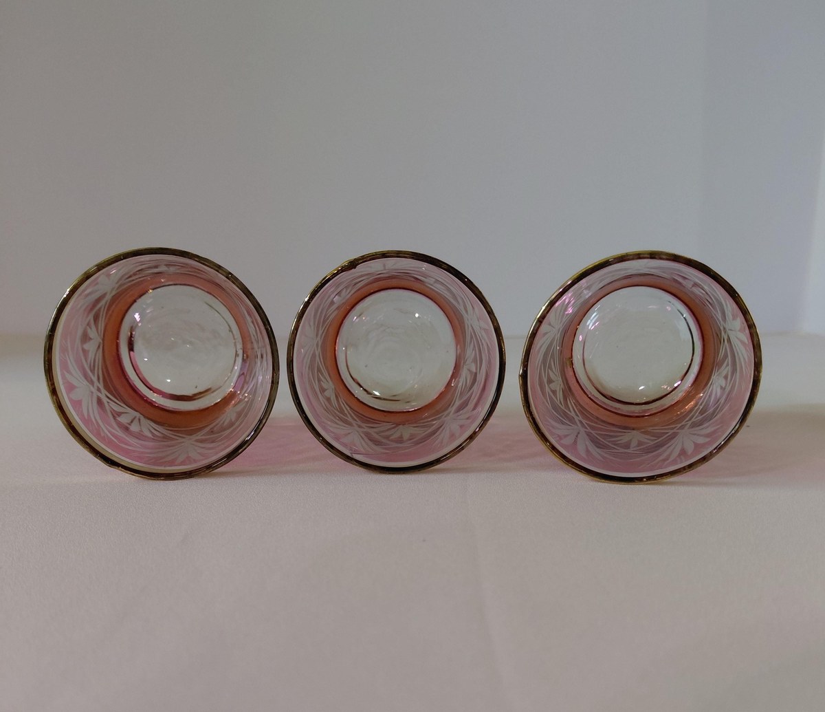 Antique French Cranberry Cut Glass tumblers with Gold Trim - Overlay, view 9