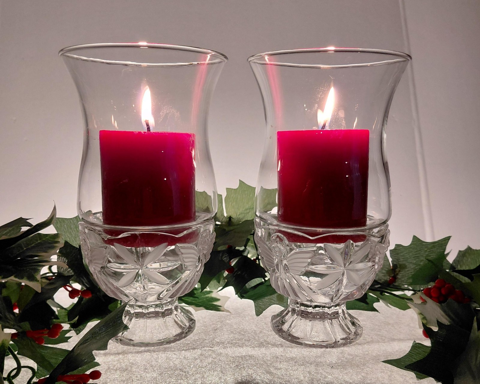 Vintage Gorham Angels of Peace Crystal Candle Holders | Set of 2 Covered Hurricane Votive Holders | Christmas Decor