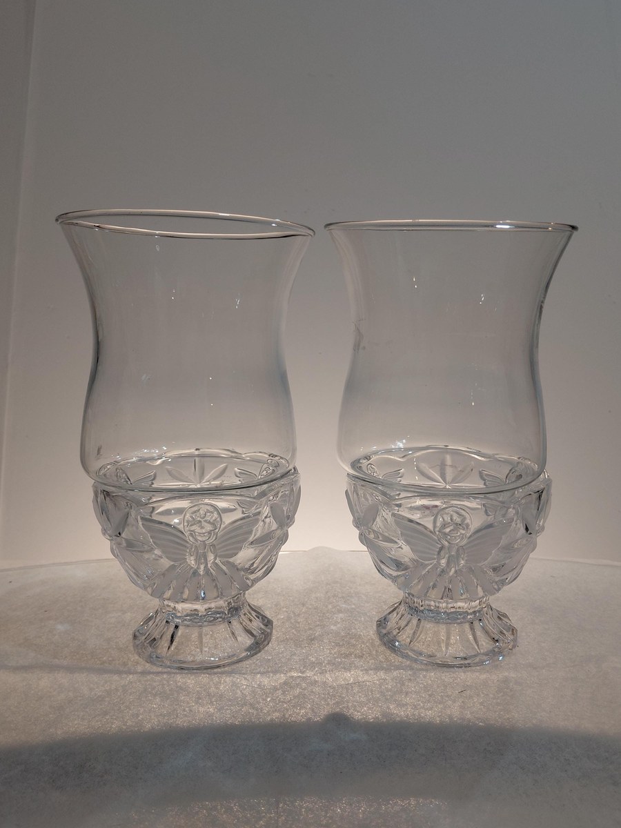 Vintage Gorham Angels of Peace Crystal Candle Holders | Set of 2 Covered Hurricane Votive Holders | Christmas Decor, view 13