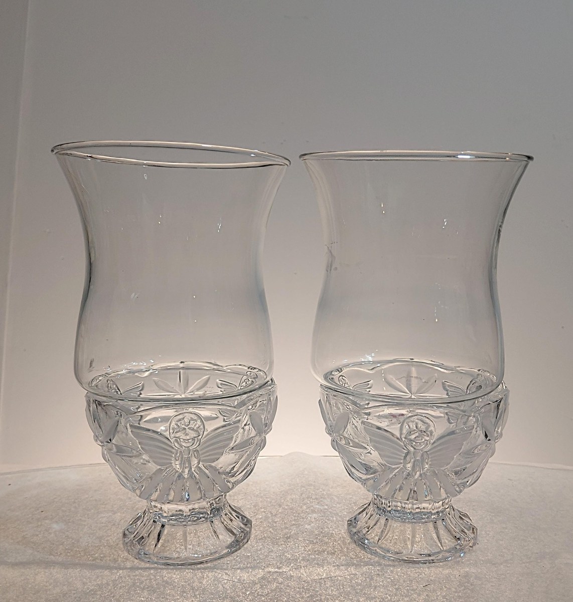 Vintage Gorham Angels of Peace Crystal Candle Holders | Set of 2 Covered Hurricane Votive Holders | Christmas Decor, view 15