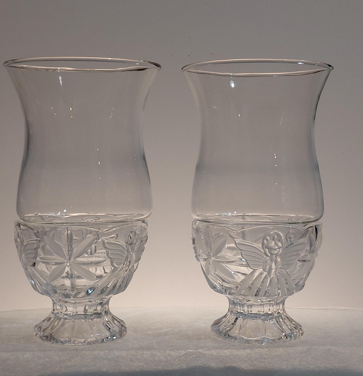 Vintage Gorham Angels of Peace Crystal Candle Holders | Set of 2 Covered Hurricane Votive Holders | Christmas Decor, view 2