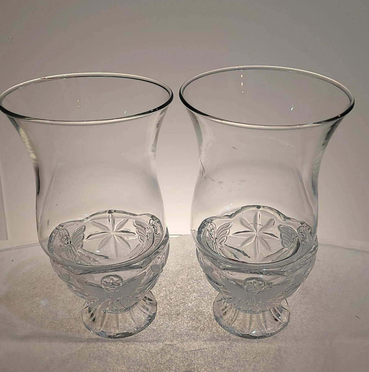 Vintage Gorham Angels of Peace Crystal Candle Holders | Set of 2 Covered Hurricane Votive Holders | Christmas Decor, view 6