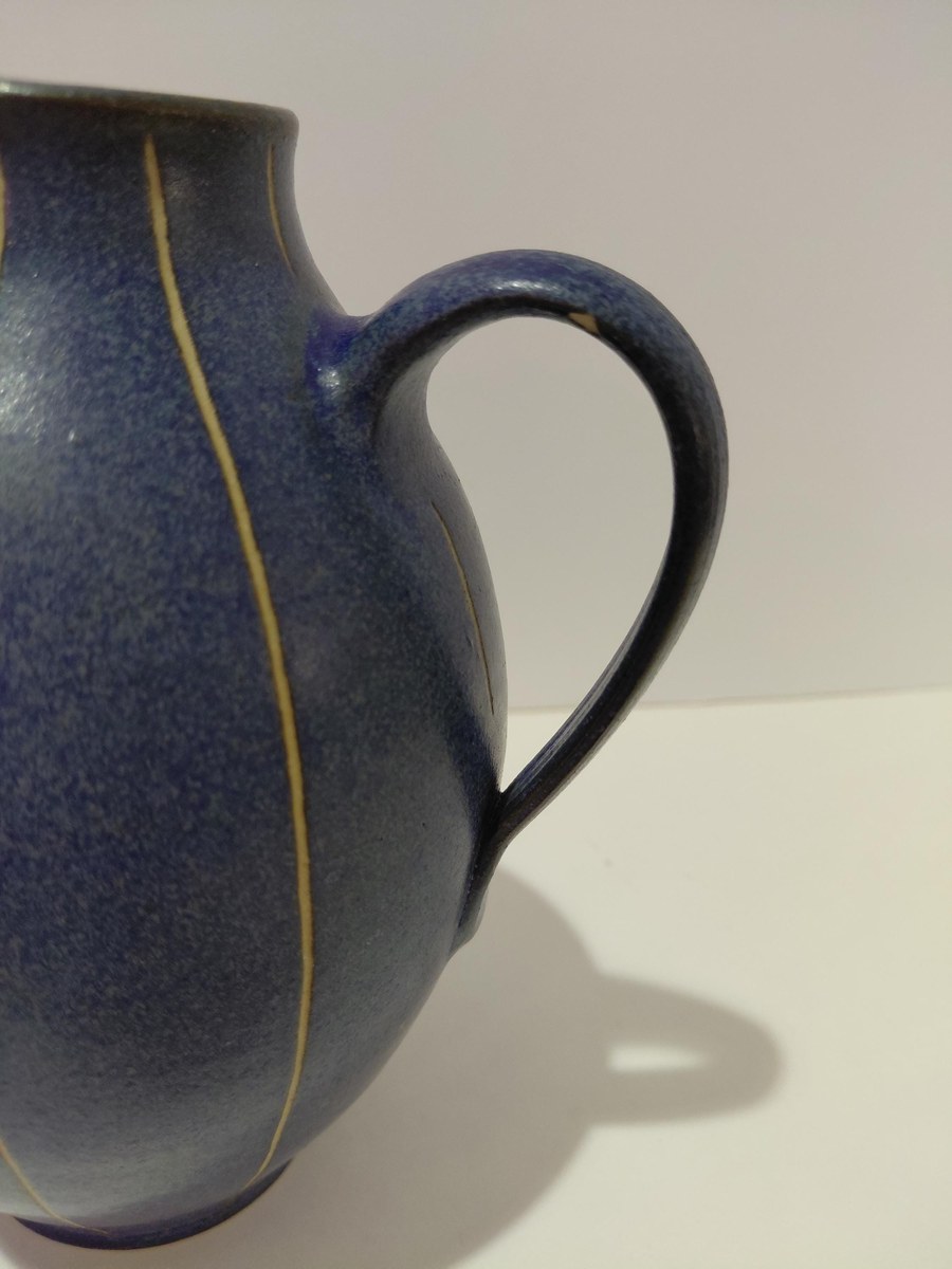 Vintage Carl Fischer PGH Bürgel Art Nouveau Blue Vase, view 19